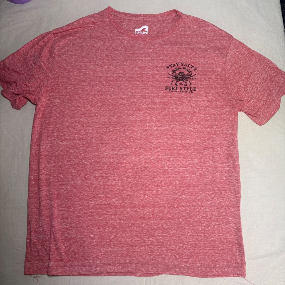 Surf Style Stay Salty Daytona Beach FL Graphic‎ Tee Mens Large Red Heather Marl